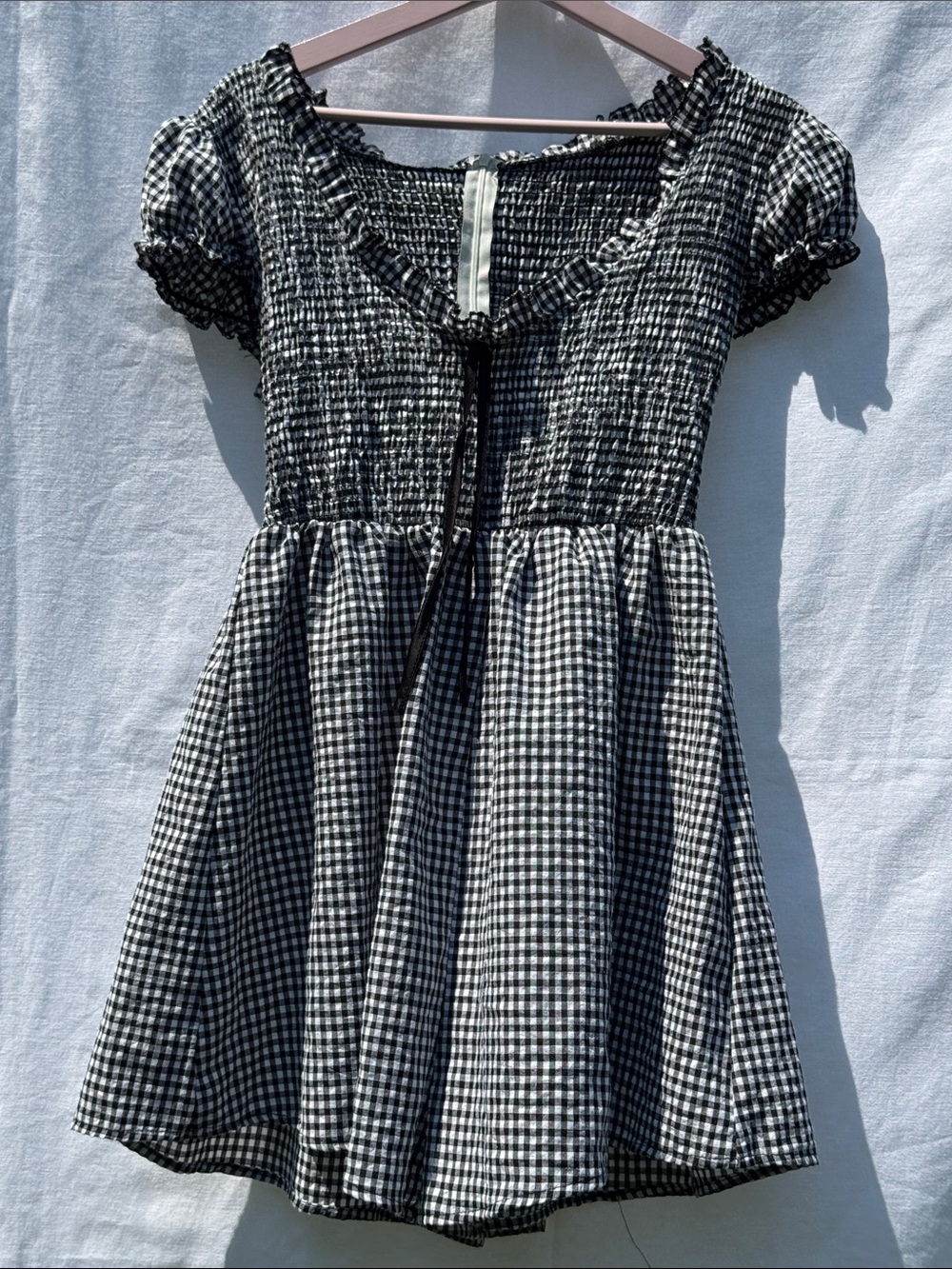 Black & White Gingham Smocked Casual Dress